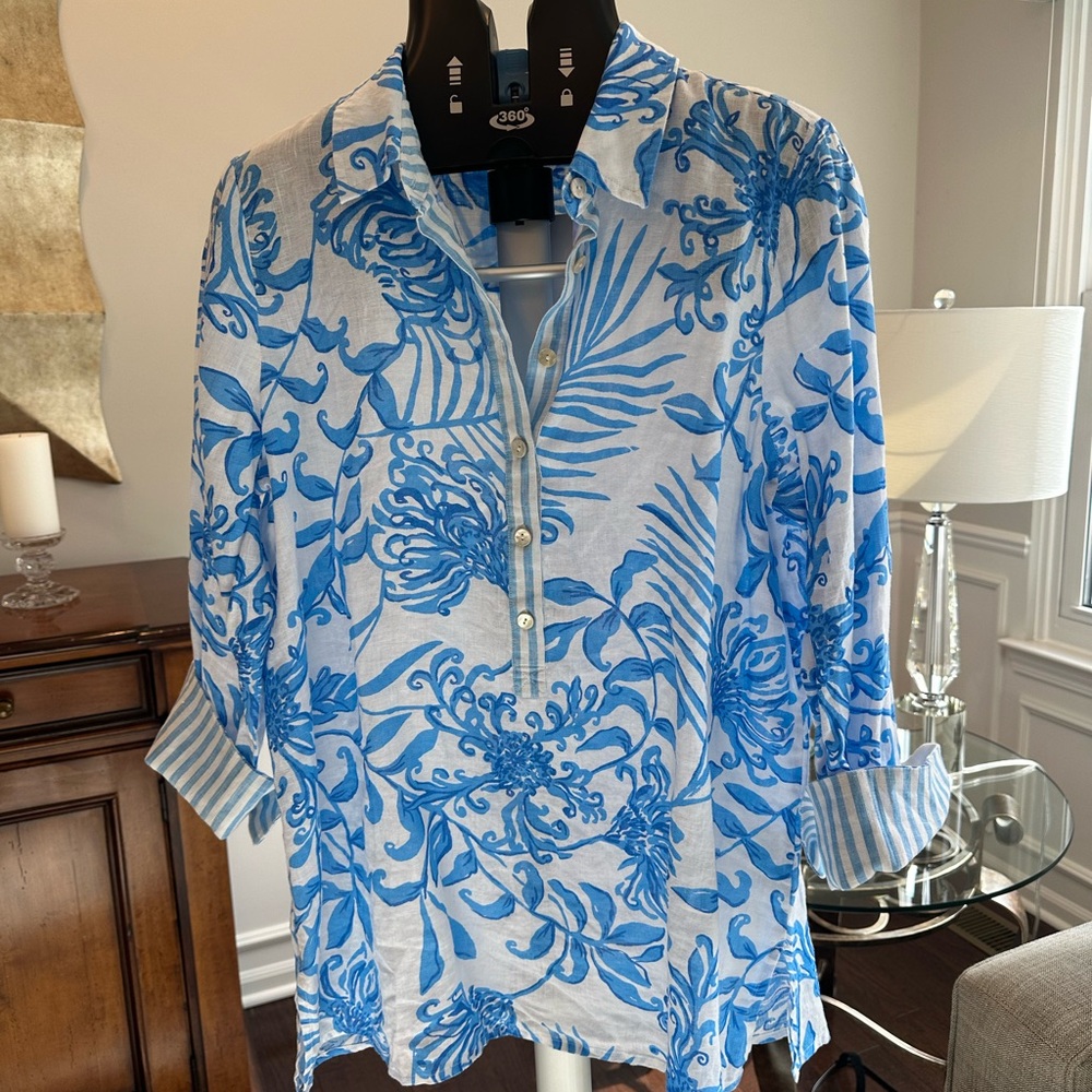 Lilly Pulitzer Blue Botanical Button Down Shirt